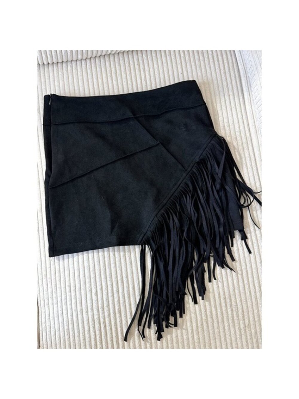 Women’s Size Medium Black Faux Suede Fringe Mini Skirt Western Boho Festival